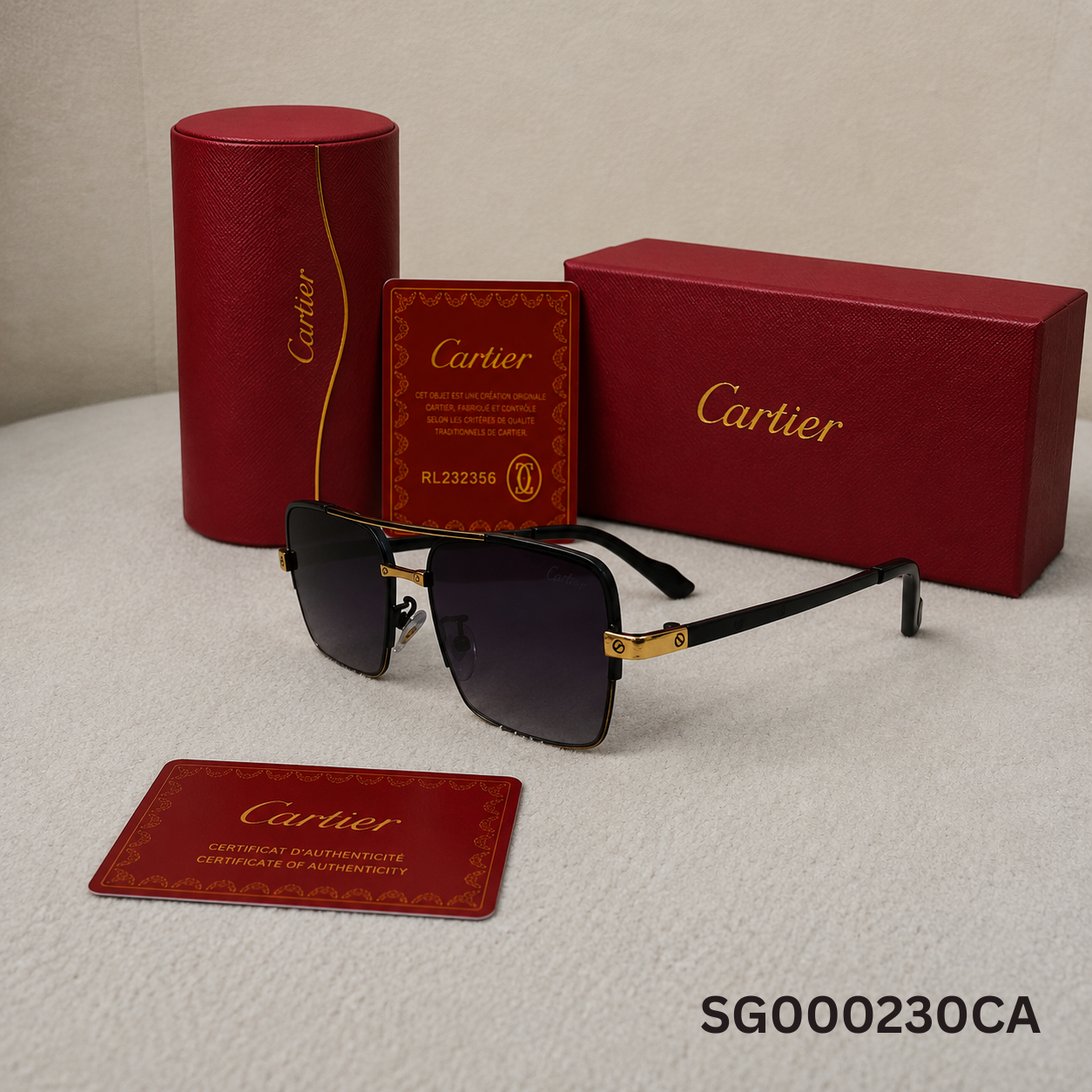 Cartier Santos Square Metal Sunglasses