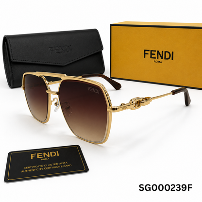 Fendi Gold Navigator Square Sunglasses