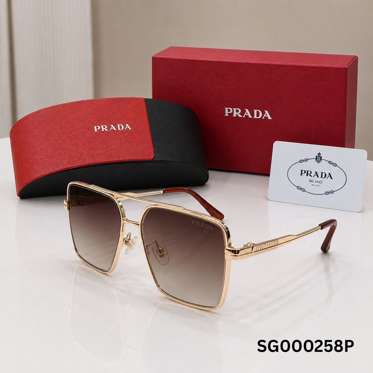 Prada Gold Square Double-Bridge Gradient Sunglasses