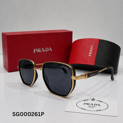 Prada Black and Gold Oversized Square Sunglasses