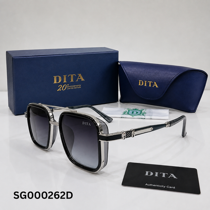 DITA Silver and Black Oversized Square Navigator Sunglasses