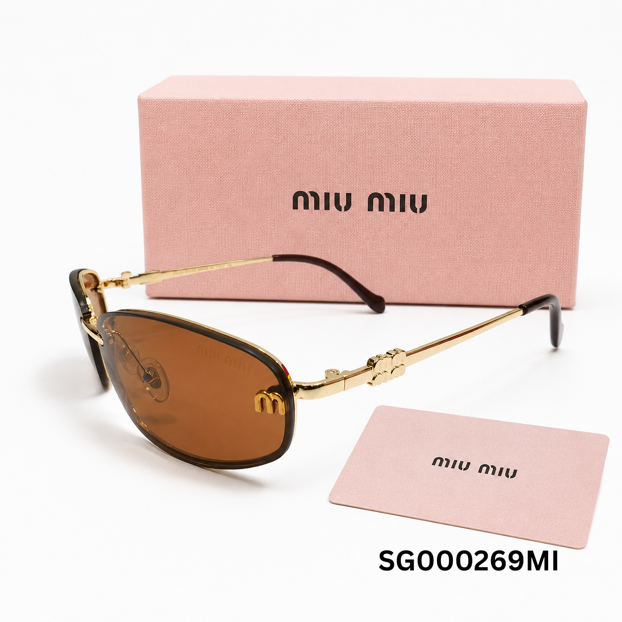 Miu Miu Rimless Rectangle Sunglasses – Brown