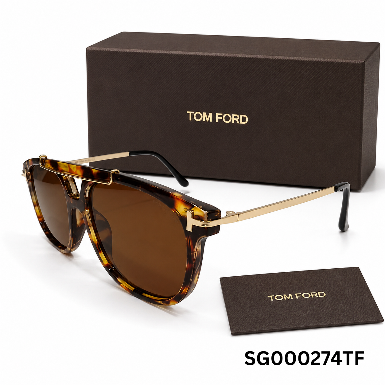 Tom Ford Double-Bridge Navigator Sunglasses – Tortoiseshell Brown