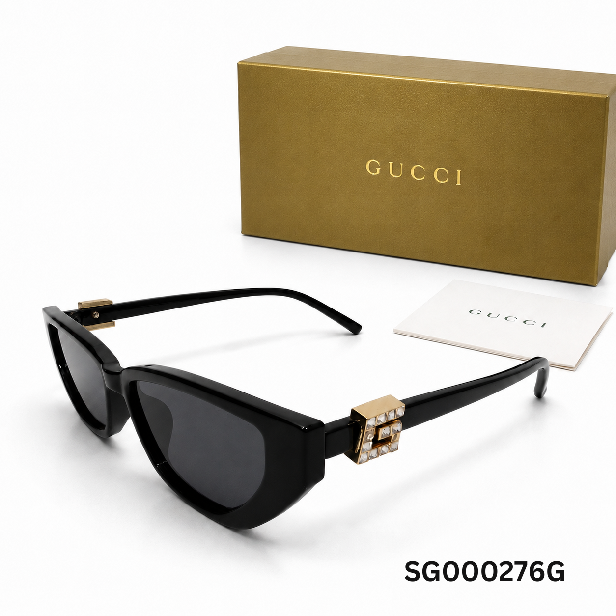 Gucci Crystal Hinge Cat-Eye Sunglasses – Glossy Black