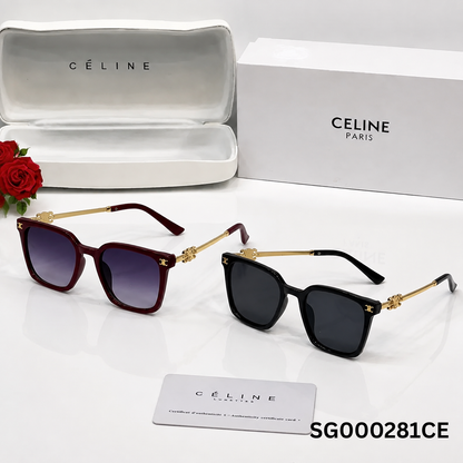 Celine-Inspired Square Burgundy Gold Temple Sunglasses