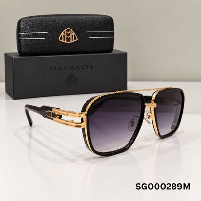Maybach Black and Gold Square Double-Bridge Sunglasses
