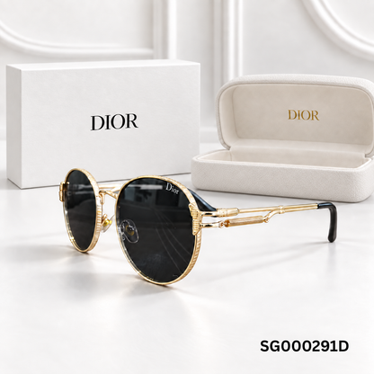 Dior Gold Round Aviator Sunglasses – Black