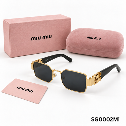 Miu Miu Logo-Hinge Rectangular Sunglasses – Black and Gold