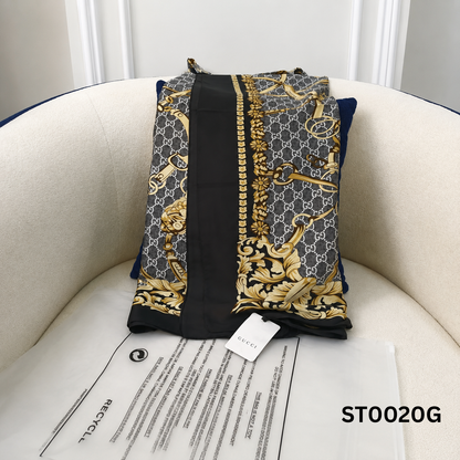 Gucci GG Equestrian Silk Blend Luxury Stole – Black Edition