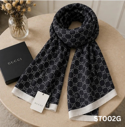 Gucci GG Monogram Silk Blend Luxury Stole – Black Edition