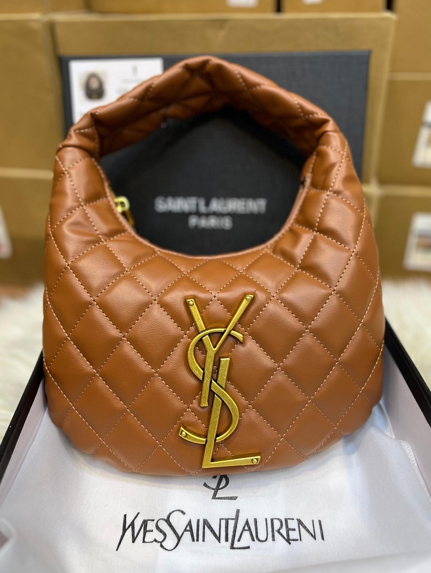 Saint Laurent YSL Quilted Mini Monogram Hobo Bag