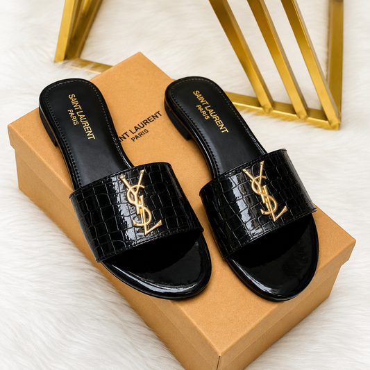 Saint Laurent Croc-Embossed Slide Sandals