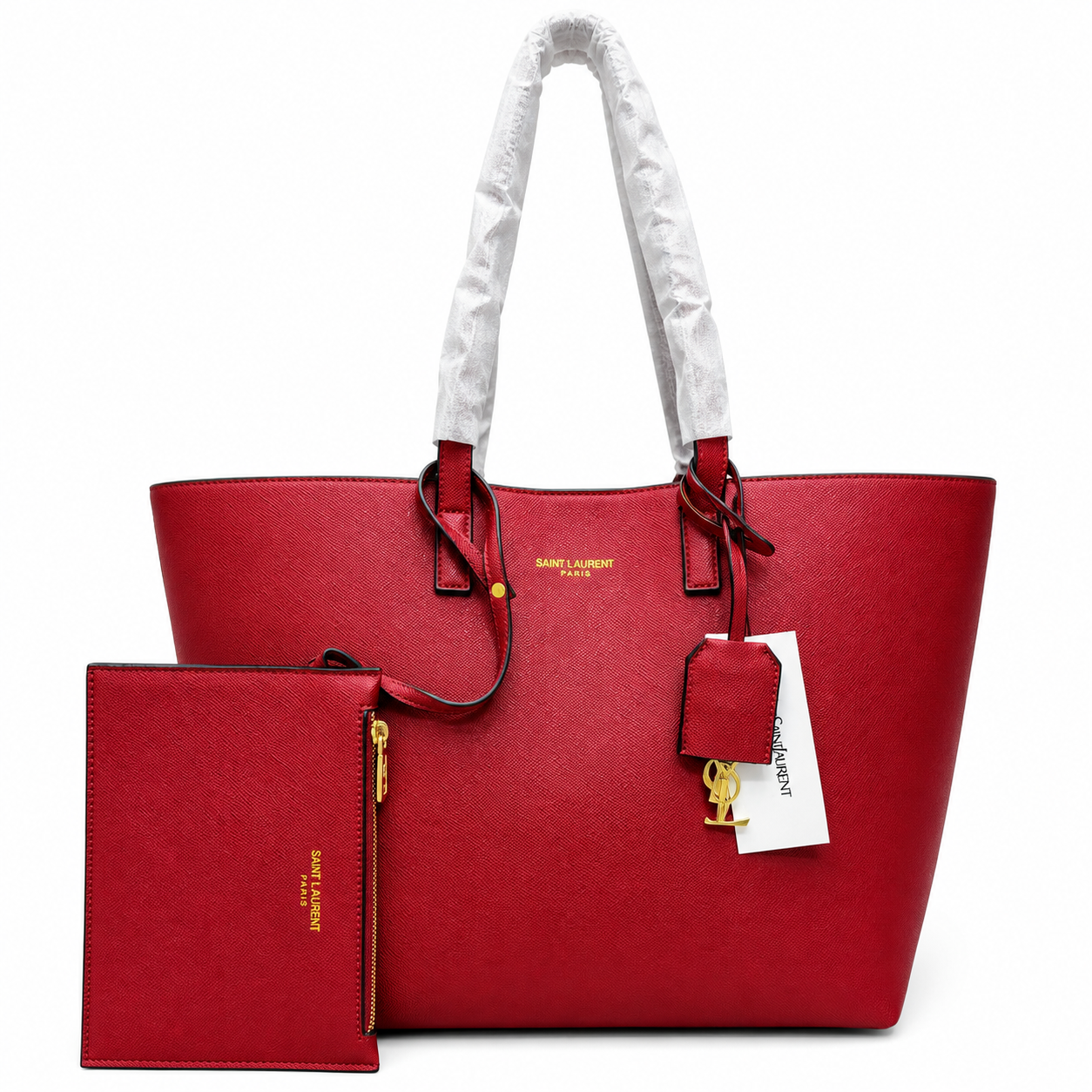 Saint Laurent East/West Leather Shopping Tote with Zip Pouch