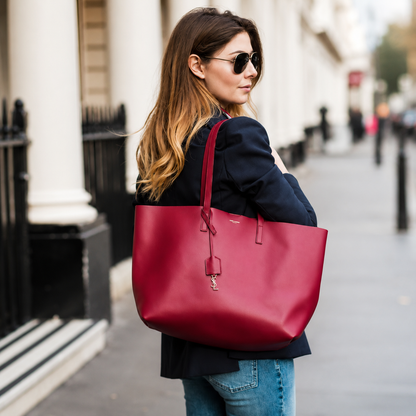 Saint Laurent East/West Leather Shopping Tote with Zip Pouch
