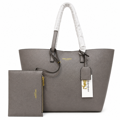 Saint Laurent East/West Leather Shopping Tote with Zip Pouch