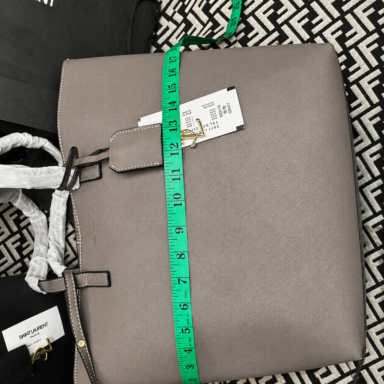 Saint Laurent East/West Leather Shopping Tote with Zip Pouch