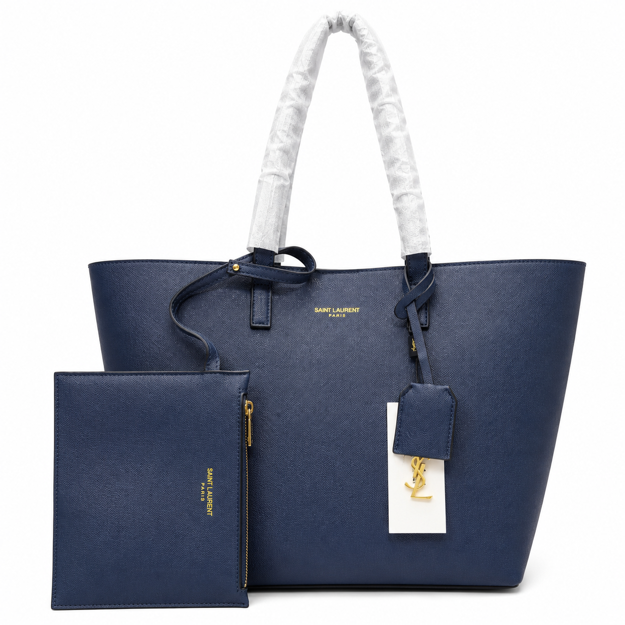 Saint Laurent East/West Leather Shopping Tote with Zip Pouch