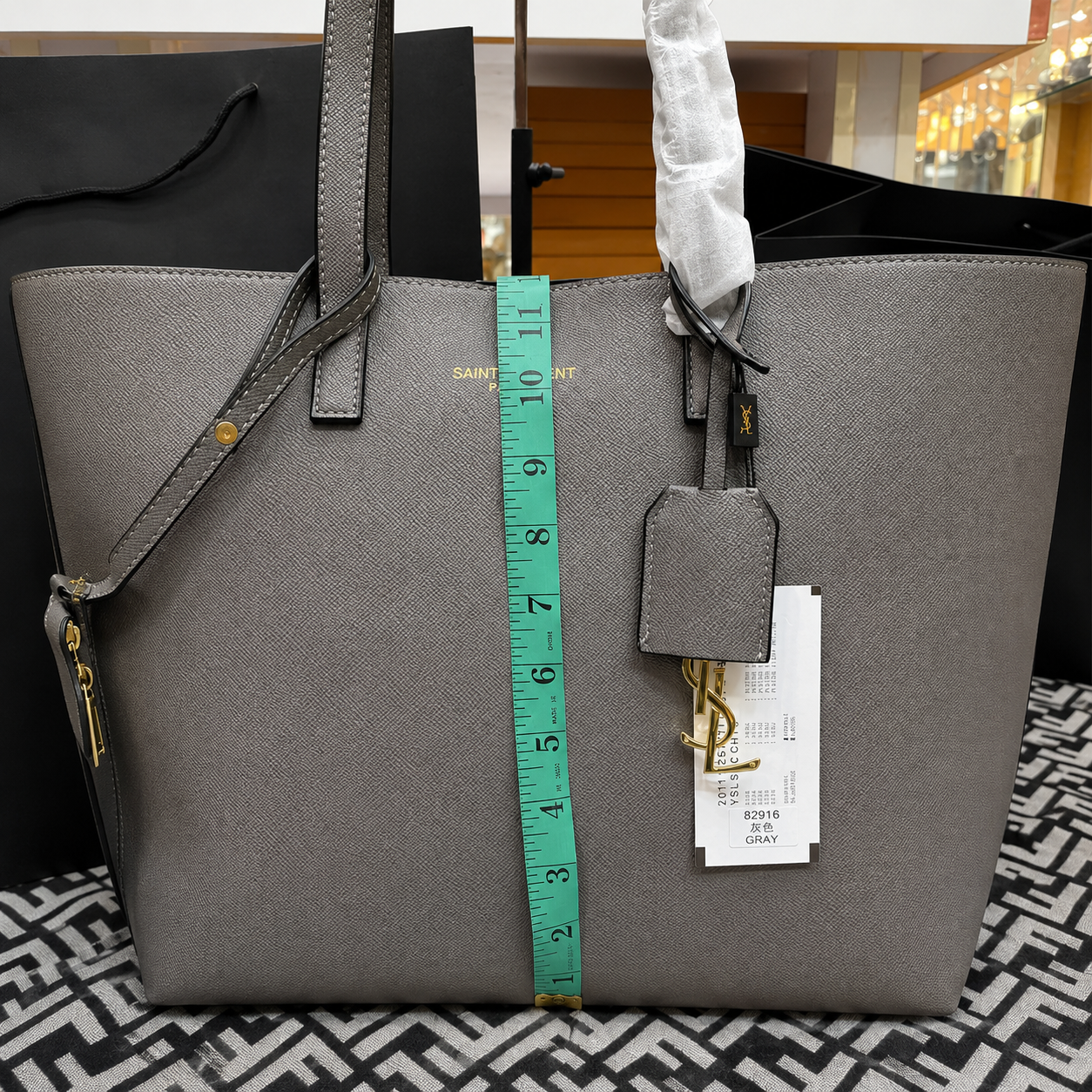 Saint Laurent East/West Leather Shopping Tote with Zip Pouch