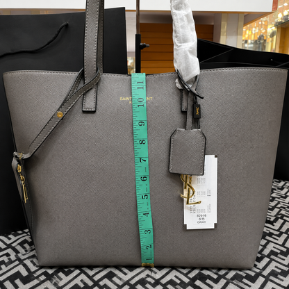 Saint Laurent East/West Leather Shopping Tote with Zip Pouch