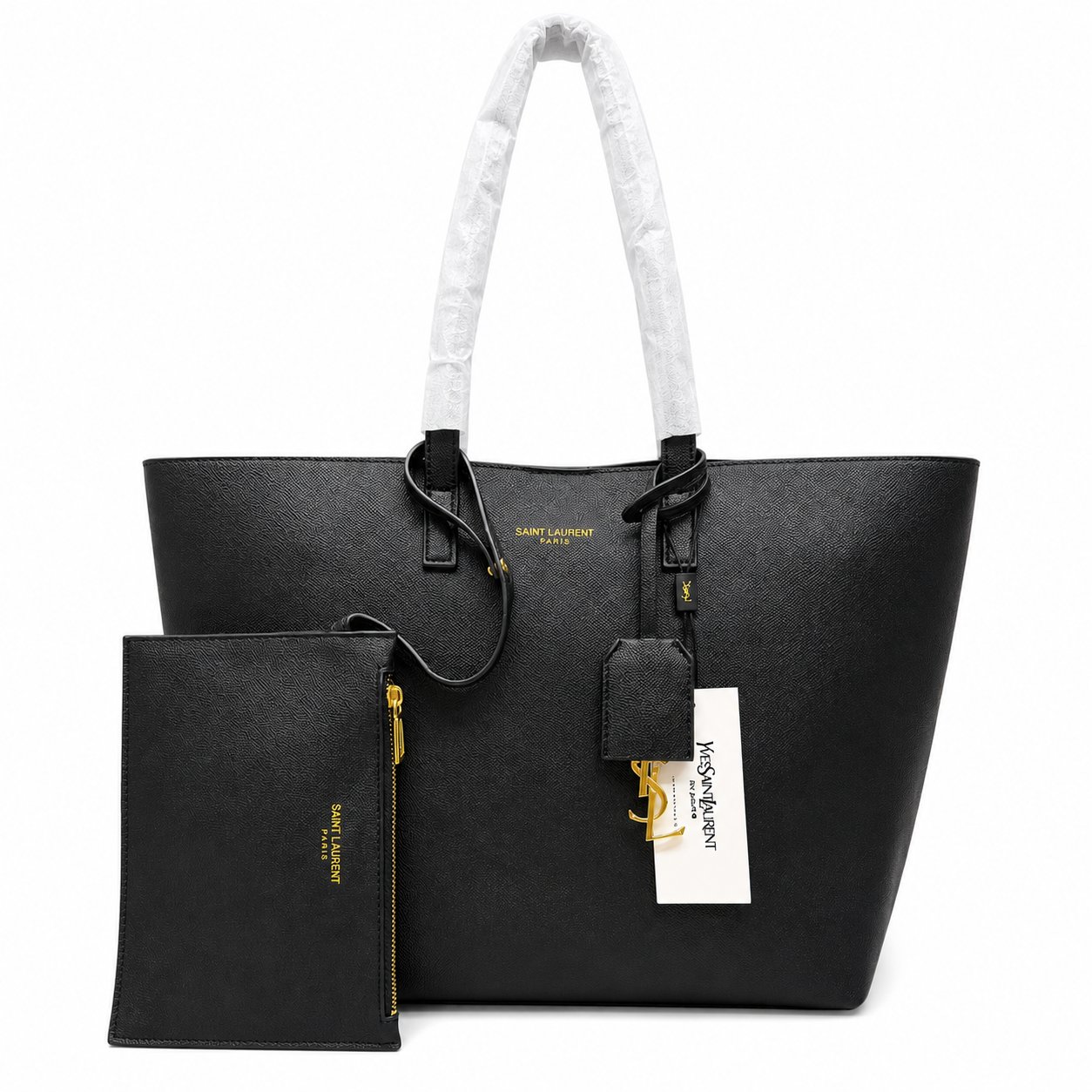Saint Laurent East/West Leather Shopping Tote with Zip Pouch