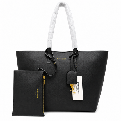 Saint Laurent East/West Leather Shopping Tote with Zip Pouch