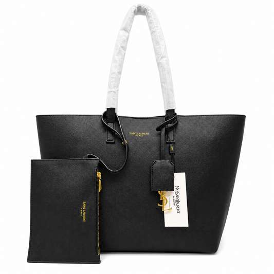 Saint Laurent East/West Leather Shopping Tote with Zip Pouch