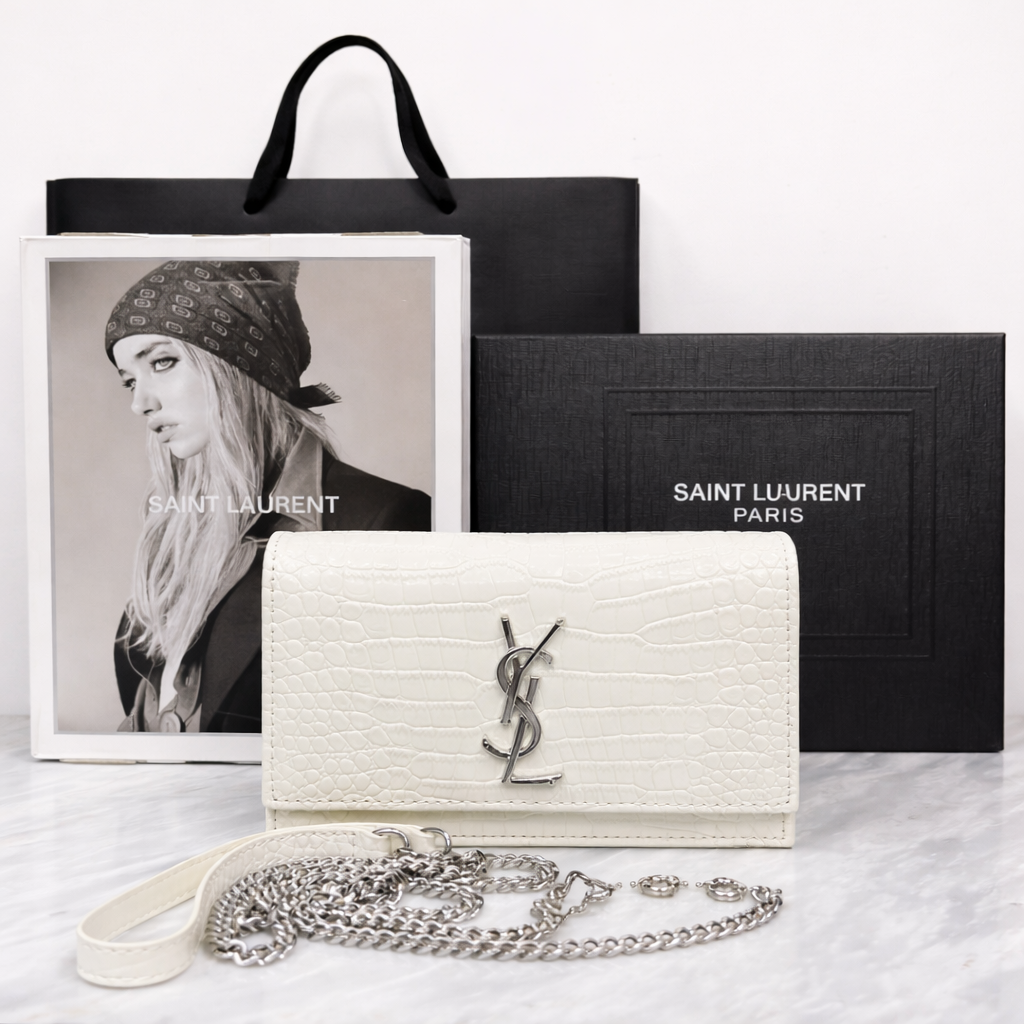 Saint Laurent Kate Medium Chain Bag in Croc-Embossed Leather