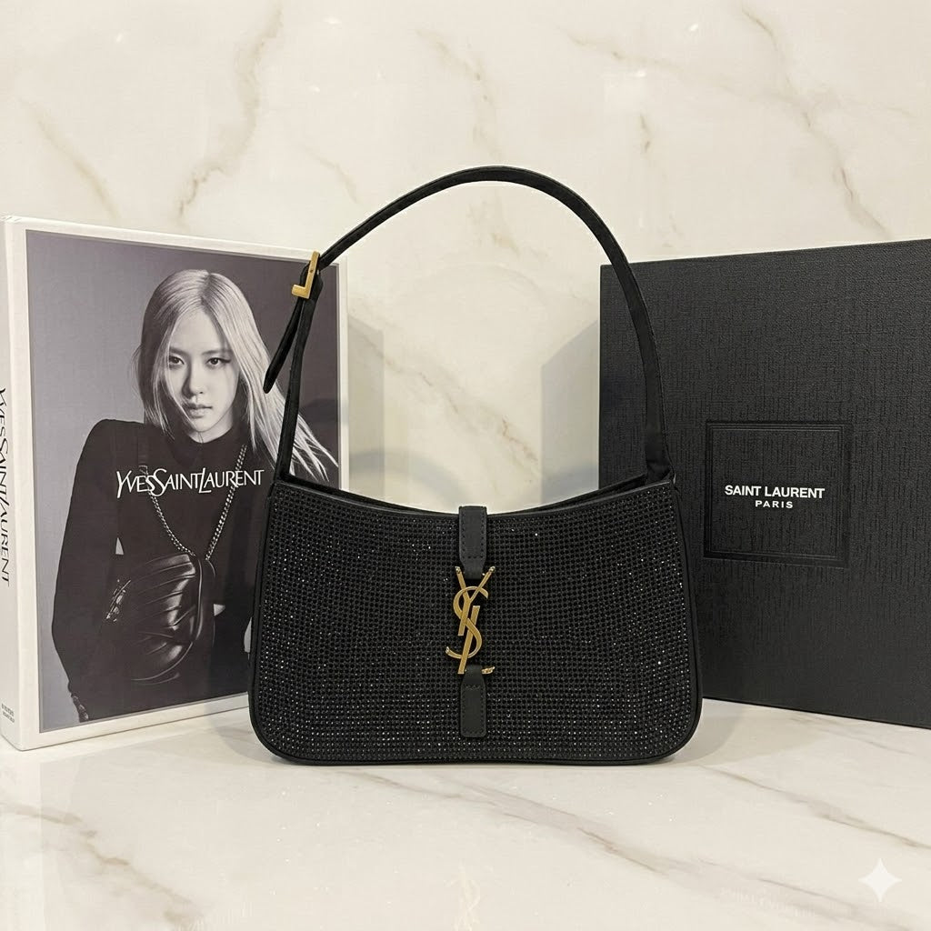 Saint Laurent Le 5 À 7 Hobo Bag (Embellished Leather – Black)