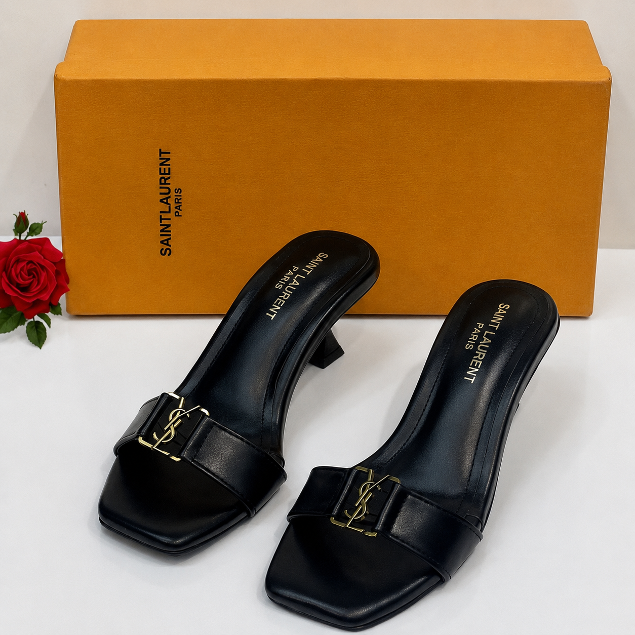 Saint Laurent Opyum Leather Mule Heels