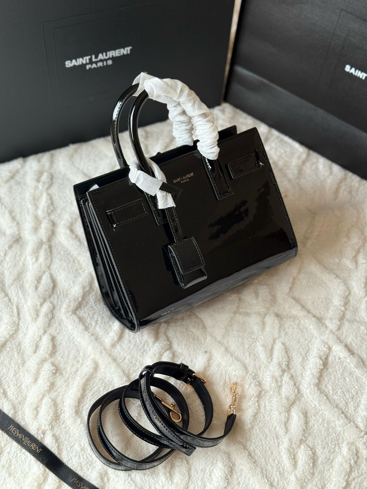 Saint Laurent Style Patent Mini Sac Tote