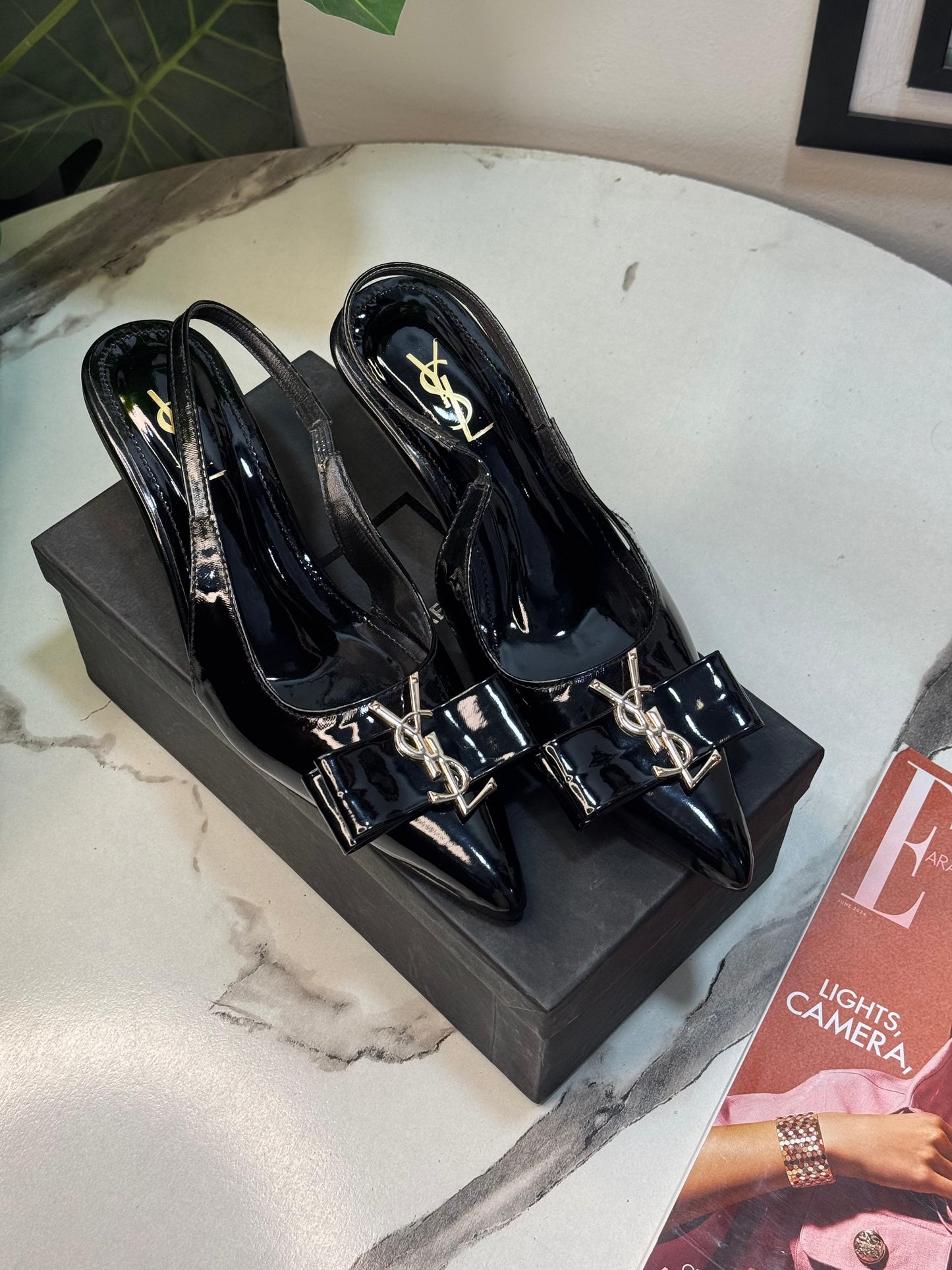 Saint Laurent Style YSL Patent Slingback Heels