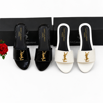 Saint Laurent Croc-Embossed Slide Sandals