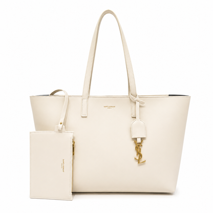 Saint Laurent East/West Leather Shopping Tote with Zip Pouch