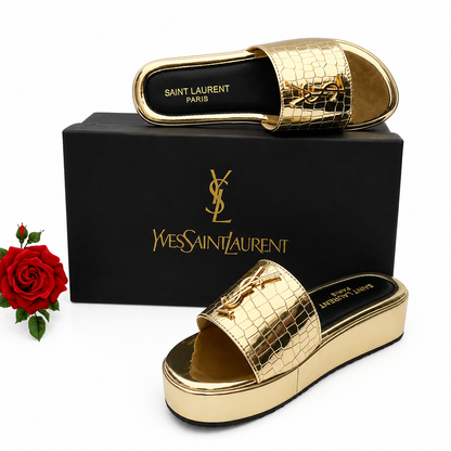 Saint Laurent YSL Croc Luxe Slide Sandals