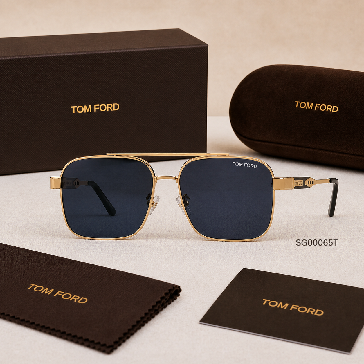 Tom Ford Square Aviator Style Gold Frame Sunglasses