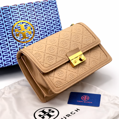 Tory Burch-Inspired Monogram Lock Chain Shoulder Bag