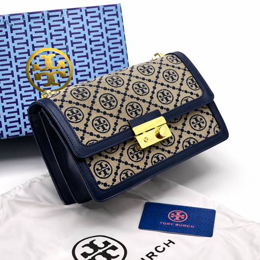 Tory Burch-Inspired Monogram Lock Chain Shoulder Bag