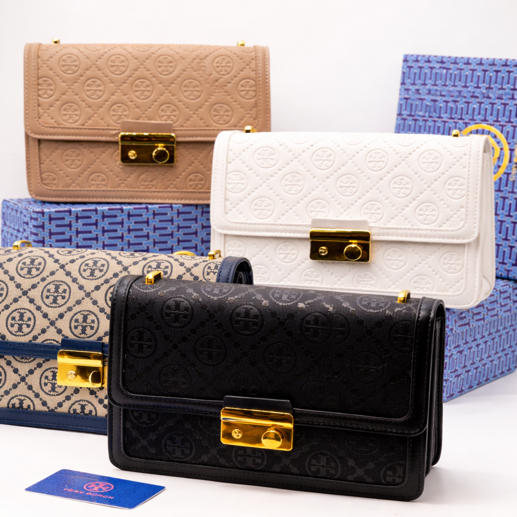 Tory Burch-Inspired Monogram Lock Chain Shoulder Bag