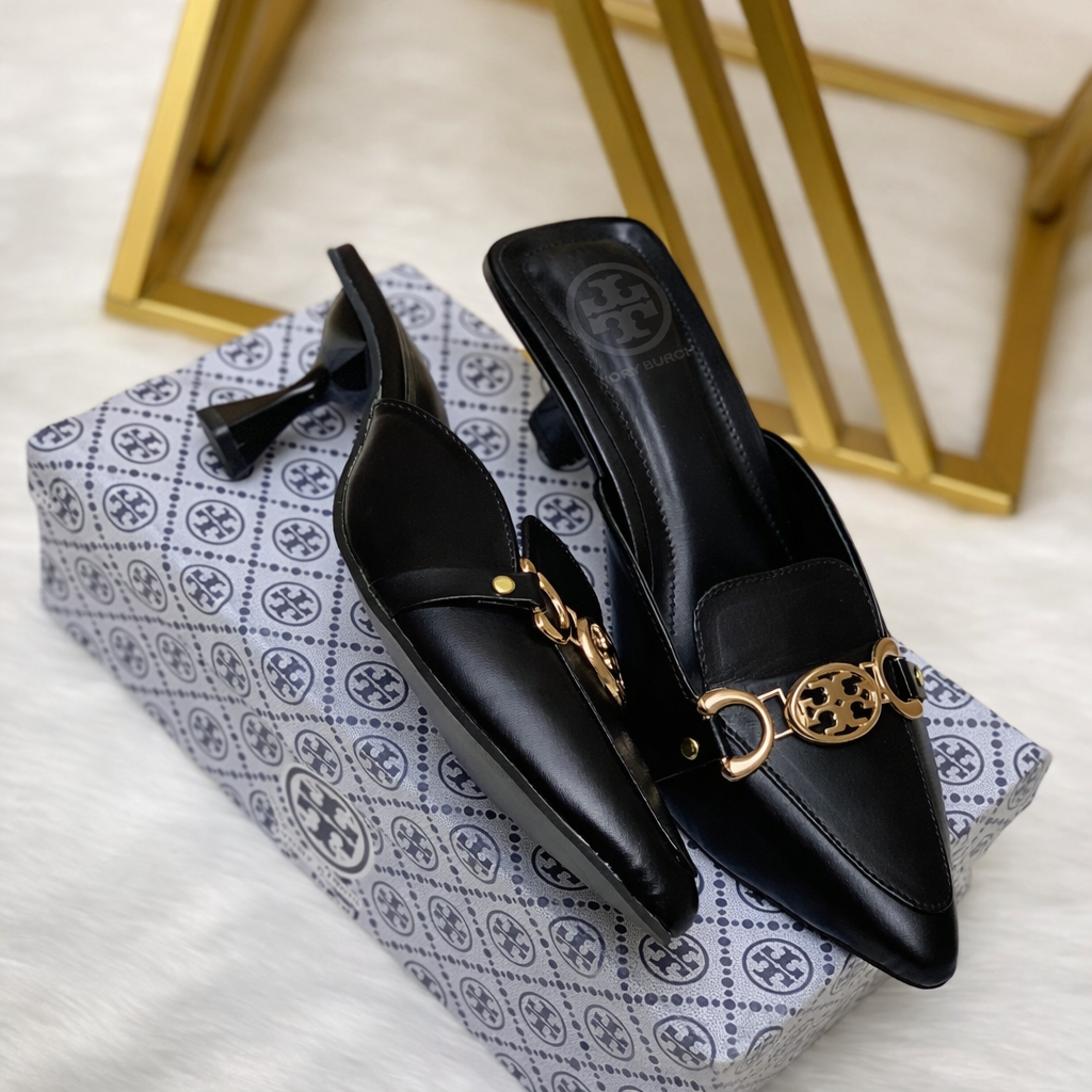 Tory Burch Double T Logo Pointed Toe Mules