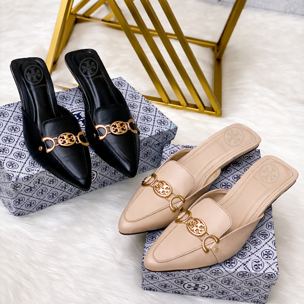 Tory Burch Double T Logo Pointed Toe Mules