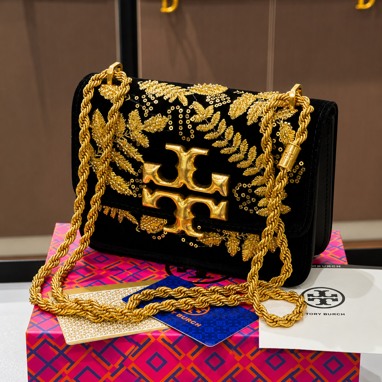 Tory Burch Embroidered Velvet Chain Bag