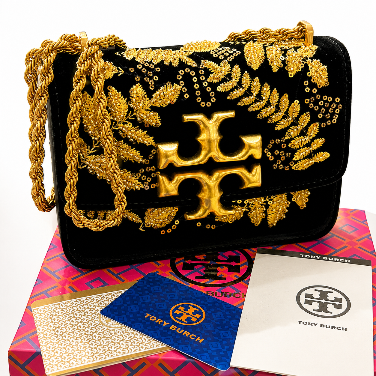 Tory Burch Embroidered Velvet Chain Bag