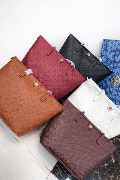 Tory Burch Fleming Embossed Tote Bag with Pouch (2 PC)