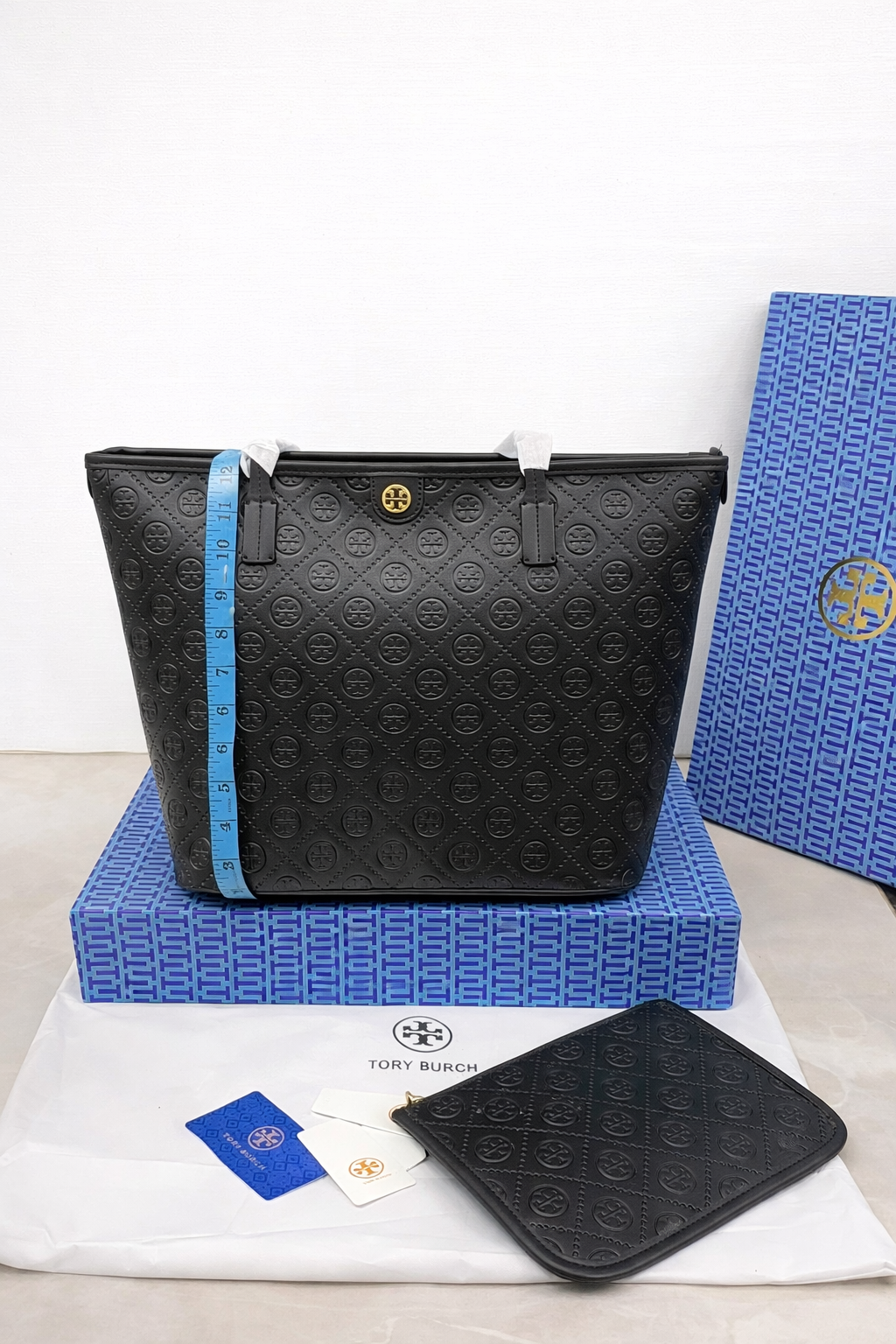 Tory Burch Fleming Embossed Tote Bag with Pouch (2 PC)