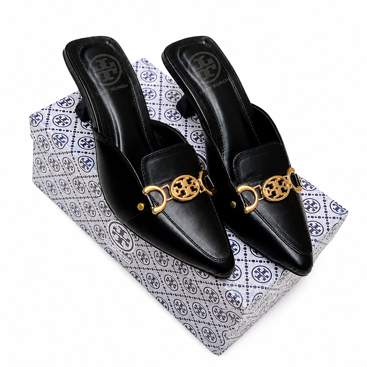 Tory Burch Miller Horsebit Pointed-Toe Mule Heels