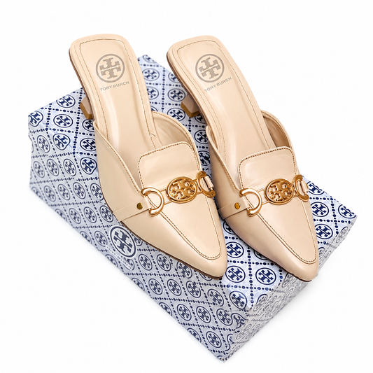 Tory Burch Miller Horsebit Pointed-Toe Mule Heels
