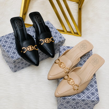 Tory Burch Miller Horsebit Pointed-Toe Mule Heels