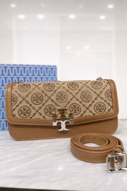 Tory Burch Style Crystal Pattern Shoulder Bag