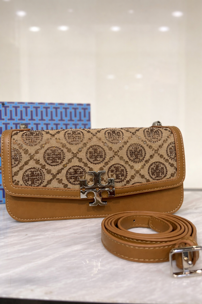 Tory Burch Style Crystal Pattern Shoulder Bag