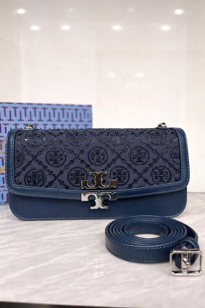 Tory Burch Style Crystal Pattern Shoulder Bag